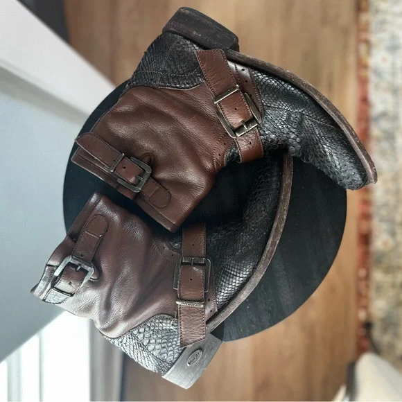 Muro Women’s 8 Snake Western Brown Moto Biker Leather Boot Grunge Boho Festival - Picture 6 of 16